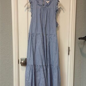 J. Crew Factory Striped Midi Dress in Blue and White